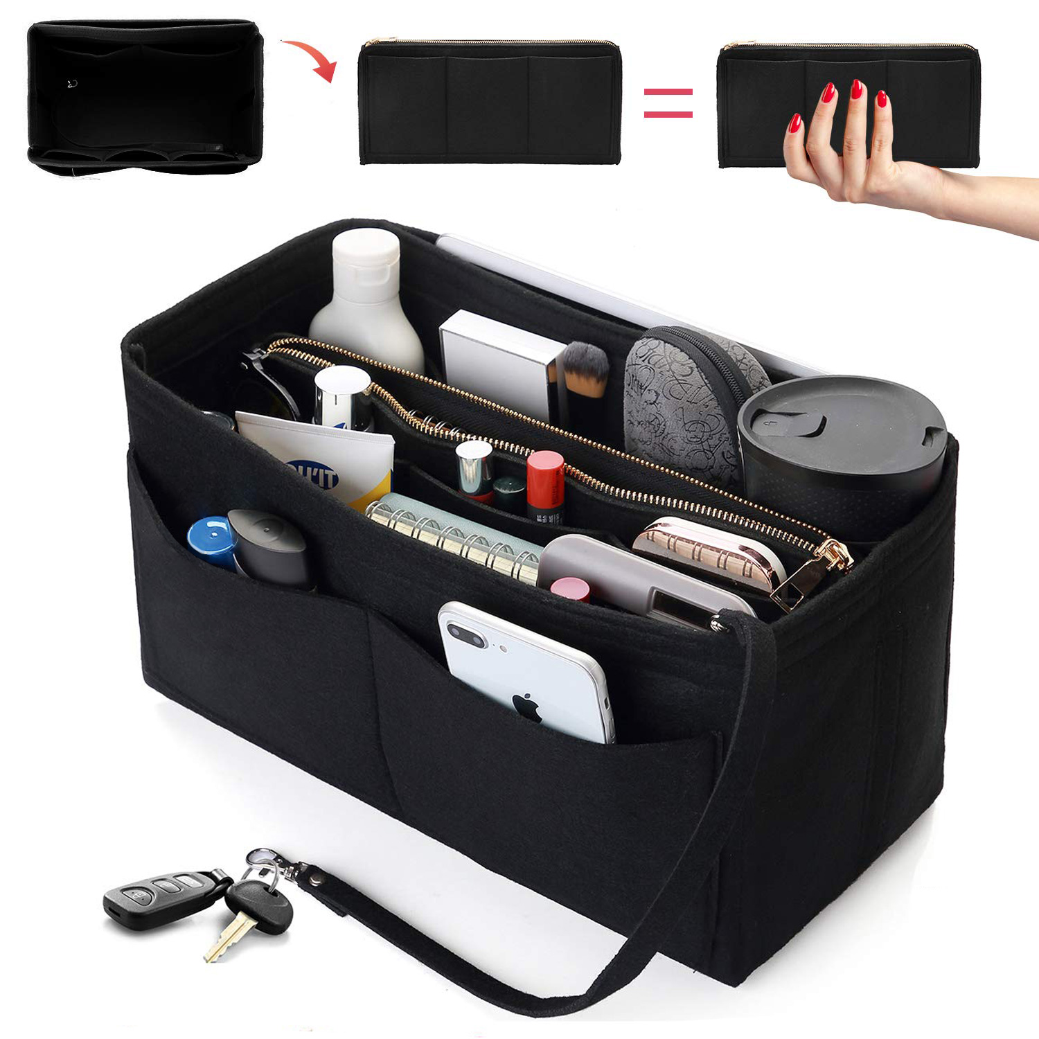 Backpack Insert Organizer - Filz-Geldbörsen-Organizer-Einsatz – Reise-Tragetaschenteiler mit Reißverschluss, Handtascheneinsatz