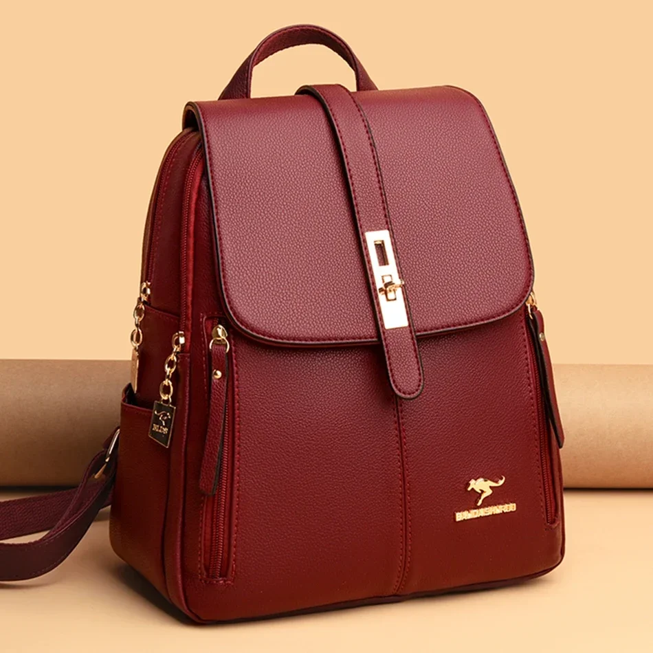 Leather Backpack Vintage - Damen-Rucksack aus Leder mit großer Kapazität,